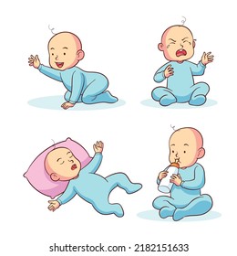 baby activity vector illustration. sometimes he cries or is happy.