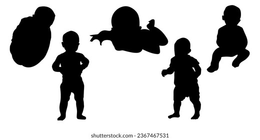 Baby-Aktivität, Vektorsilhouette einzeln auf weißem Hintergrund.