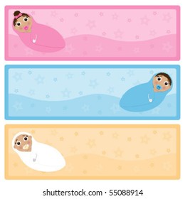 Baby of african descent in a blanket horizontal banners with copy space for your own text.