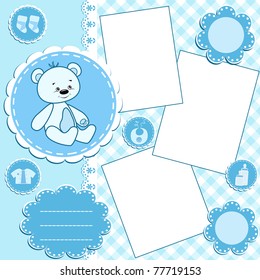 Baby Album Page.Blue. Vector Illustration.