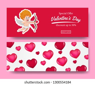 Baby angel cupid cartoon style for valentine's day poster banner template