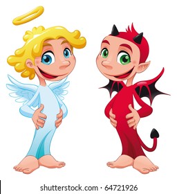 Baby Angel and Devil. Funny cartoon and vector isolated characters