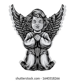 Baby Angel Statue Vector Illustration