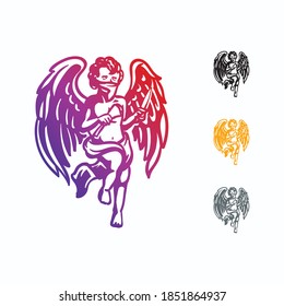 Baby angel wear mask and hold dagger and scroll illustration vector design