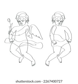 Baby angel with wings elegant line artwork