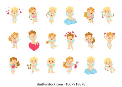 Baby Angels With Bows, Arrows And Hearts Set