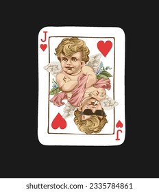 baby angels in deck of card graphic vector illustration on black background