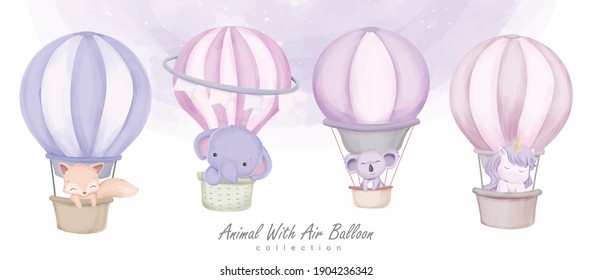 Baby Animal And Air Balloon Clipart Set