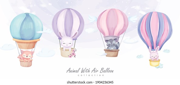 Baby Animal And Air Balloon Clipart Set