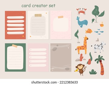 Kit de creador de tarjetas para animales para bebés, conjunto de diseño de jungla para lactantes, decoración para cumpleaños, planificador, plantilla africana con mono