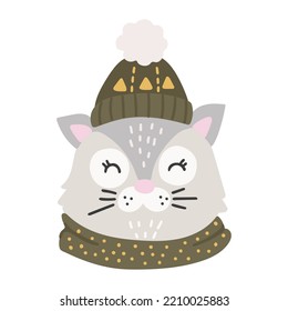 Baby animal cat, winter animal, cute animal cartoon vector, thickly clothed animal, adorable baby cat