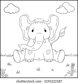 Baby Animal Coloring Pages.  elephnt for coloring book. Outline vector illustration for children. Cute cartoon characters. forest and jungle animals.