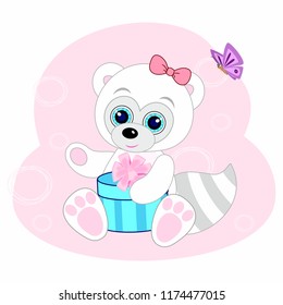 baby animal cute white girl with bow with holiday gift box vector