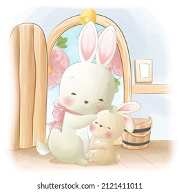 Baby animal drawings playful mom and baby rabbit