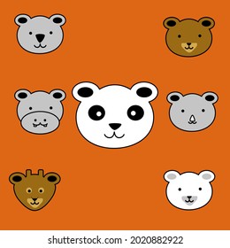 baby animal faces panda, giraffe, rhino, koala, sheep, bear and hippopotamus suitable for children's book design