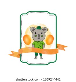 Baby animal koala badge design template isolated on white background