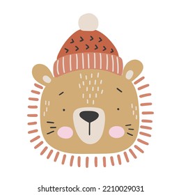 Baby animal lion, winter animal, cute animal cartoon vector, thickly clothed animal, adorable baby lion