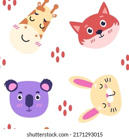 Baby animal pattern. Cute safari jungle print, rainbow pastel texture, girl and boy prints, kids scandinavian background. Cartoon seamless vector textile, wrapping paper, nursery wallpaper