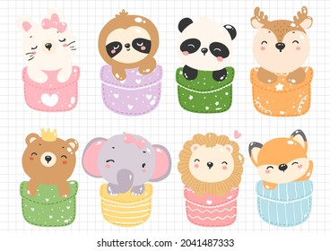 baby animal in the pocket, animal pocket vector illustration