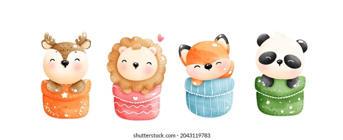 baby animal in the pocket, animal pocket vector illustration sticker, planner
