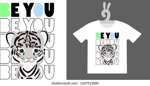 Baby Animal Prints on T-shirts, textile, sweatshirts. Typography design Cute baby tiger. Isolated vector illustration