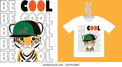 Baby Animal Prints on T-shirts, textile, sweatshirts. Typography design Cute baby tiger. Isolated vector illustration