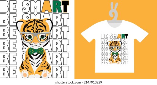 Baby Animal Prints on T-shirts, textile, sweatshirts. Typography design Cute baby tiger. Isolated vector illustration