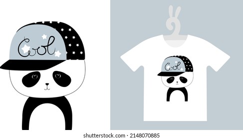 Baby Animal Prints on T-shirts, sweatshirts, clothing, textile. Drawn cute baby panda. Isolated vector illustration