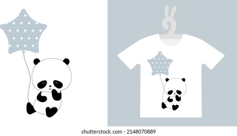 Baby Animal Prints on T-shirts, sweatshirts, clothing, textile. Drawn cute baby panda. Isolated vector illustration