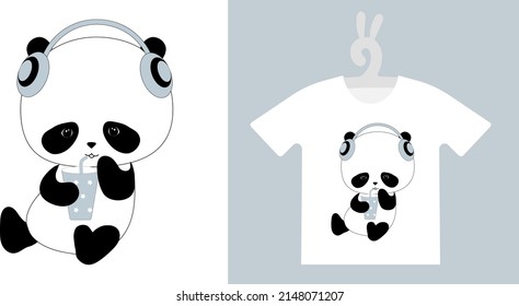 Baby Animal Prints on T-shirts, sweatshirts, clothing, textile. Drawn cute baby panda. Isolated vector illustration