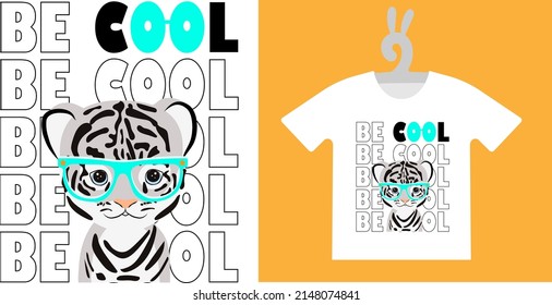 Baby Animal Prints on T-shirts, textile, sweatshirts. Typography design Cute  tiger cub. Isolated vector illustration