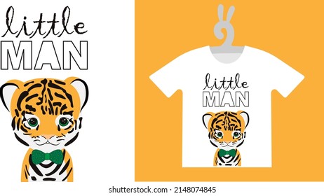 Baby Animal Prints on T-shirts, textile, sweatshirts. Typography design Cute  tiger cub. Isolated vector illustration