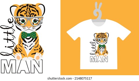 Baby Animal Prints on T-shirts, textile, sweatshirts. Typography design Cute  tiger cub. Isolated vector illustration