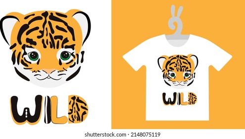 Baby Animal Prints on T-shirts, textile, sweatshirts. Typography design Cute  tiger cub. Isolated vector illustration