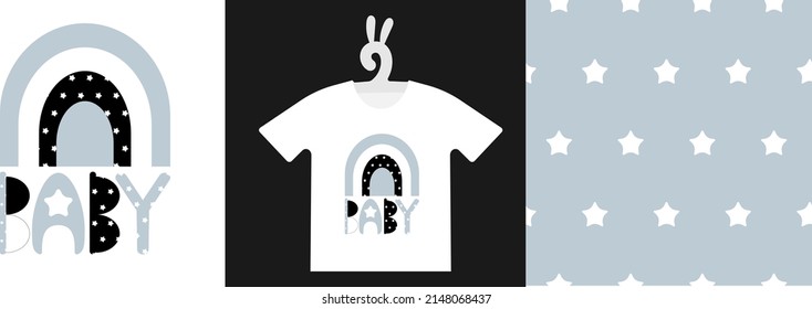 Baby Animal Prints and seamless pattern on T-shirts, sweatshirts, clothing, textile. Drawn cute baby panda. Isolated vector illustration