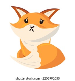 Baby animal smiling, crying, laughing, sleeping, feeling happy, angry, sad. Vector illustration. Funny cartoon red fox with emotion