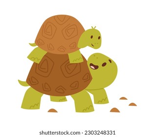 Baby animal turtle with dad Vector Illustration