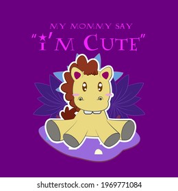 baby animal vector illustration with text i'm cute for sticker and background