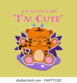 baby animal vector illustration with text i'm cute for sticker and background