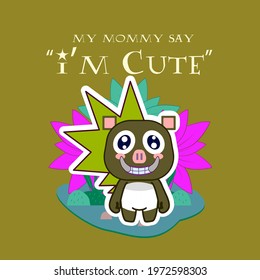 baby animal vector illustration with text i'm cute for sticker and background