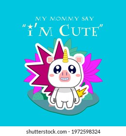 baby animal vector illustration with text i'm cute for sticker and background