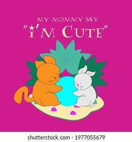 baby animal vector illustration with text i'm cute for sticker and background