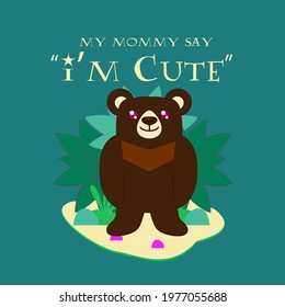 baby animal vector illustration with text i'm cute for sticker and background