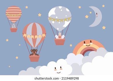 baby animals in air balloons with rainbow