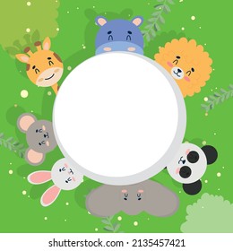 baby animals cartel with circle frame