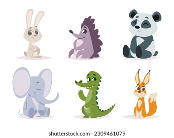 Baby animals. Cute happy funny wild little animals exact vector cartoon set isolated