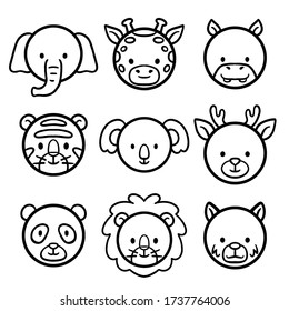 Baby Animals Face Outline Pattern Lion, Panda, Elephant, Giraffe, Tiger, Hippo, Koala, Wolf, Deer