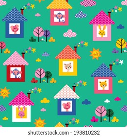 baby animals in houses kids pattern