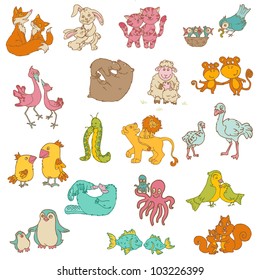 Baby Animals with Moms - for your design and scrapbook - hand drawn in vector