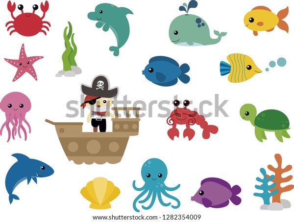 Download Baby Animals Ocean Sea Creatures Vector Stock Vector Royalty Free 1282354009
